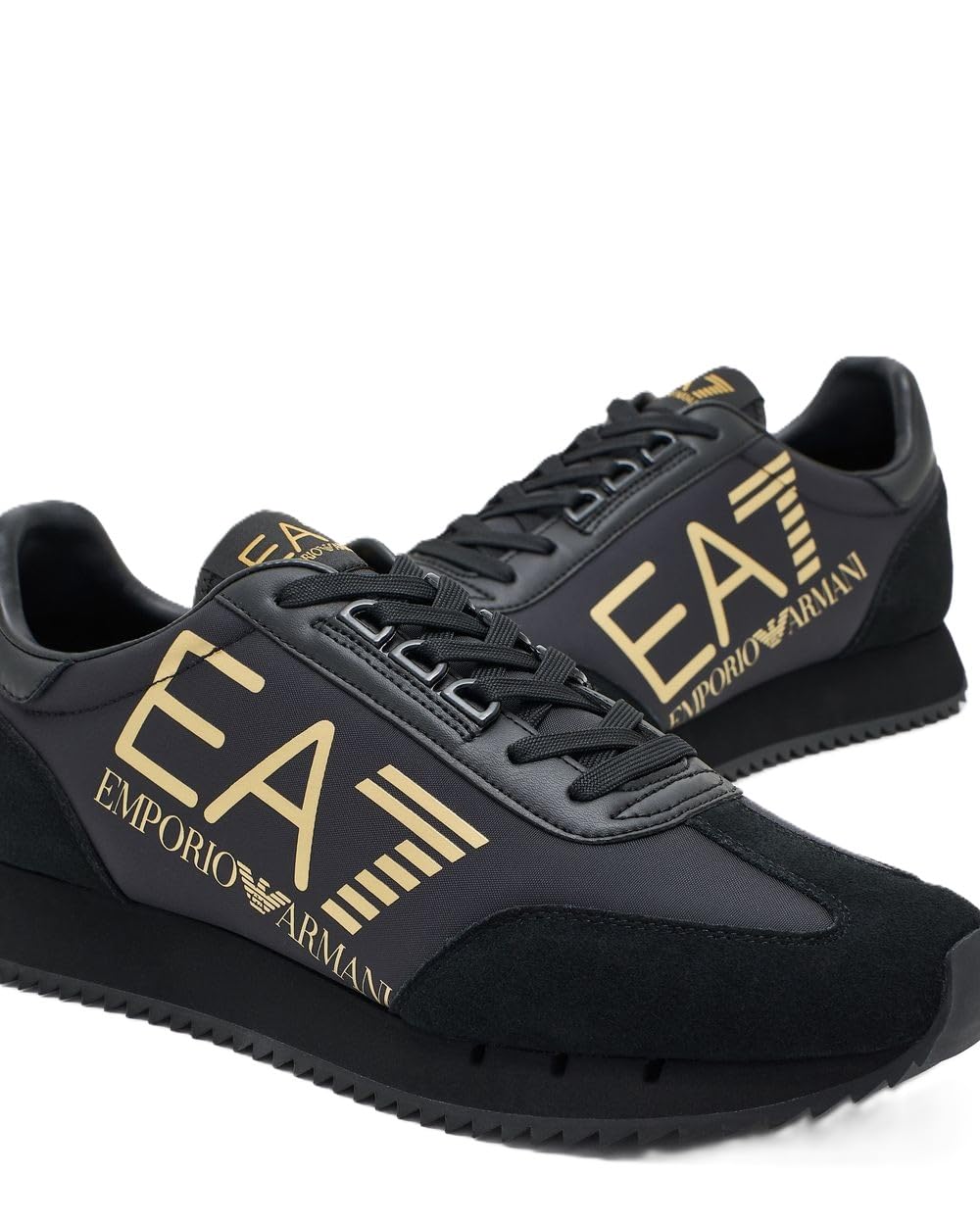 EA7 Hombre Zapatillas Deportivas con Logo Grande, Black/Gold