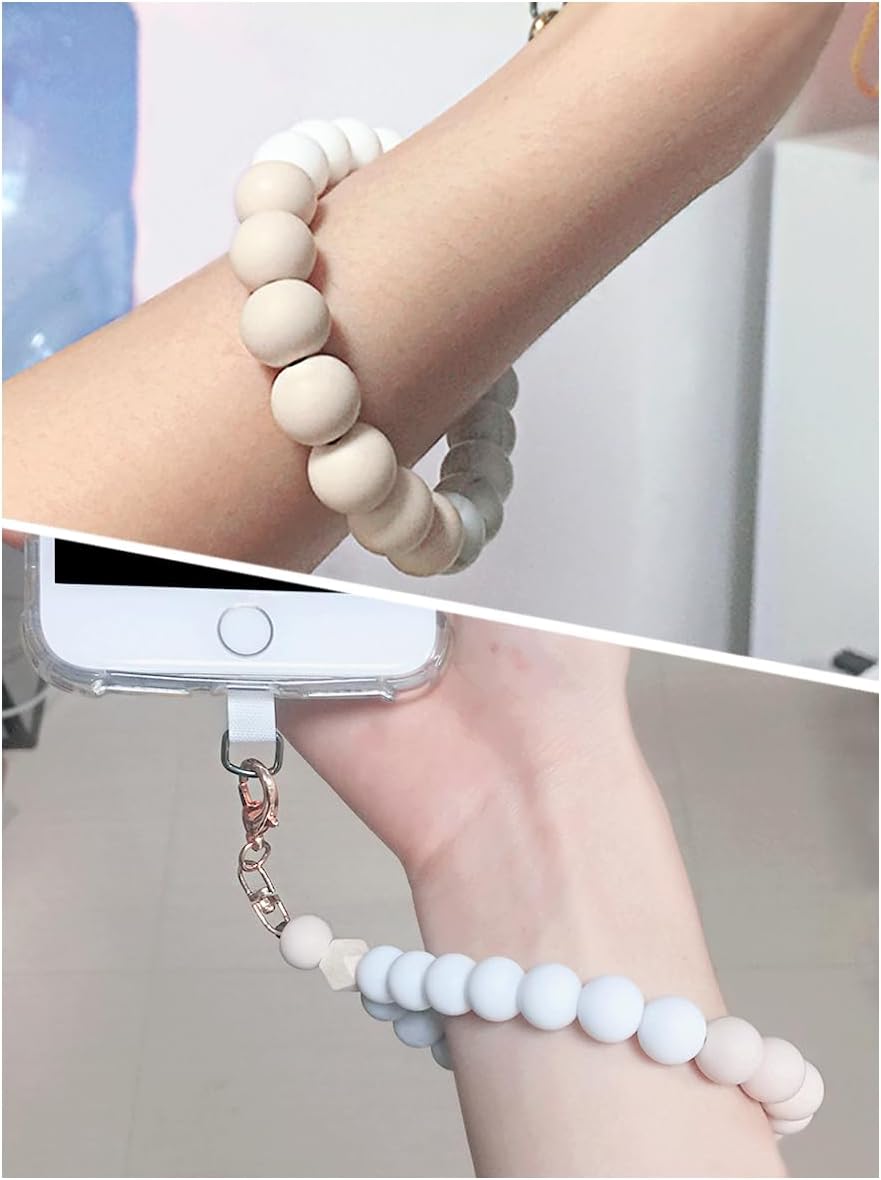 Marble Silicone Beaded Phone Wrist Strap, Cellphone Lanyard with Tether Tab, Elastic Hands-Free Wristlet Bracelet - Image 3
