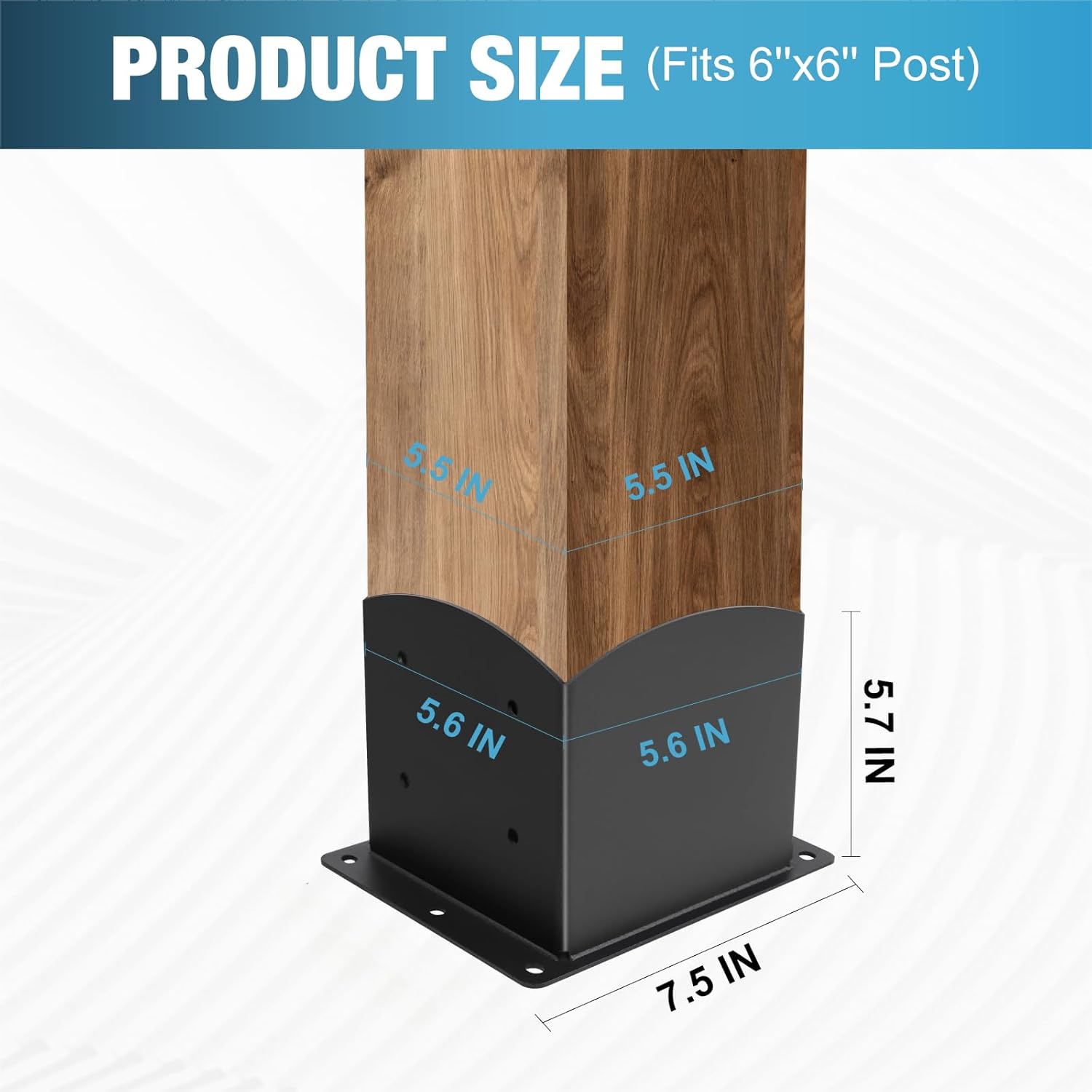 Post Base 4 Pcs, 6"x 6" (Inner Size 5.6"x5.6") Wood Fence Post Anchor Base,Heavy Duty Powder-Coated Steel Pergola Brackets,Post Support Bracket Fit for Outdoor Pavilion Deck Railing Pergola Mailbox