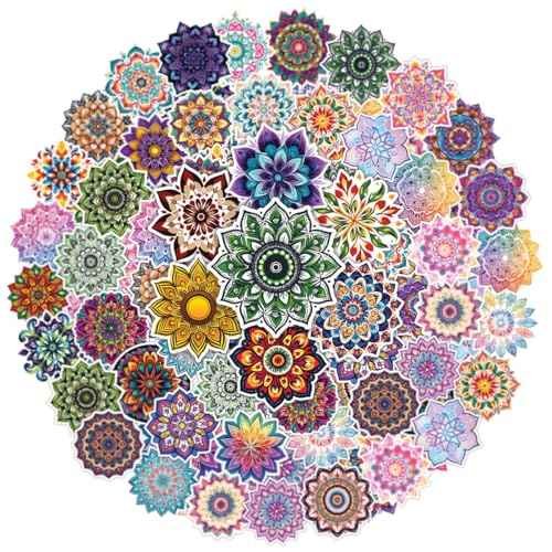 64pcs Mandala Stickers - Mandela Sticker Waterproof Decals for Water Bottles Laptop Luggage Computer Scrapbooking Teens Adults Girls Kids Funny Party Birthday Decorations