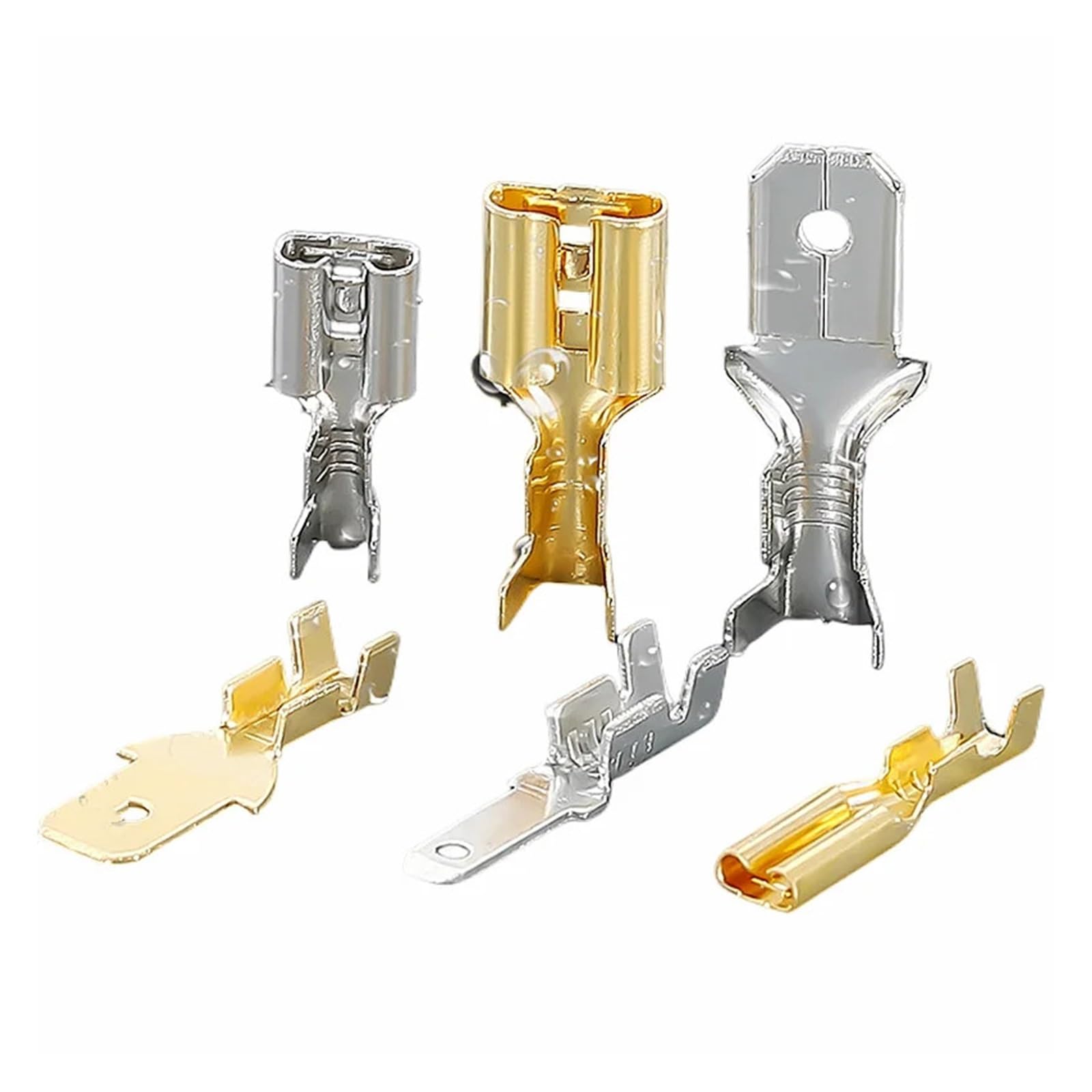 AARTERZZA 120pcs Box-Packed,Gold/Silver Crimp Terminal,Female 2.8/4.8/6.3mm No Male,Wire Connector,Electrical Terminals(120pcs Golden)