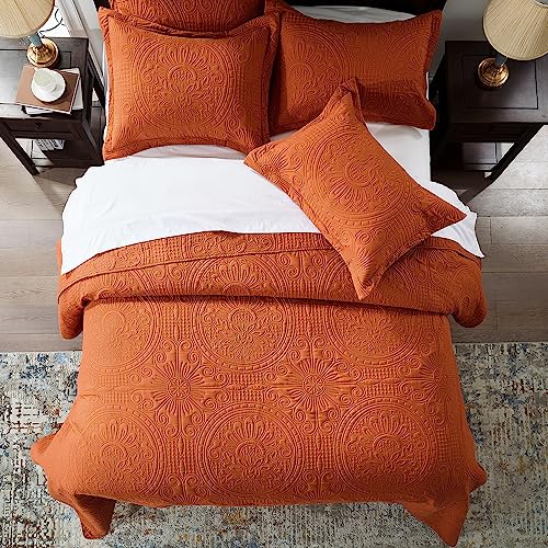 Anluoer Quilt Queen Size Bedding Set-Burnt Orange Embossed, Bedspreads-Lightweight Summer Soft Microfiber Bedspread, Bed Coverlet For All Seasons (1 Quilt, 2 Pillow Shams) #TOP2