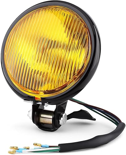Keenso - Faro delantero redondo de 5 pulgadas para motocicleta, 12 V, universal, retro, para motocicleta, faros delanteros (lente ámbar)
