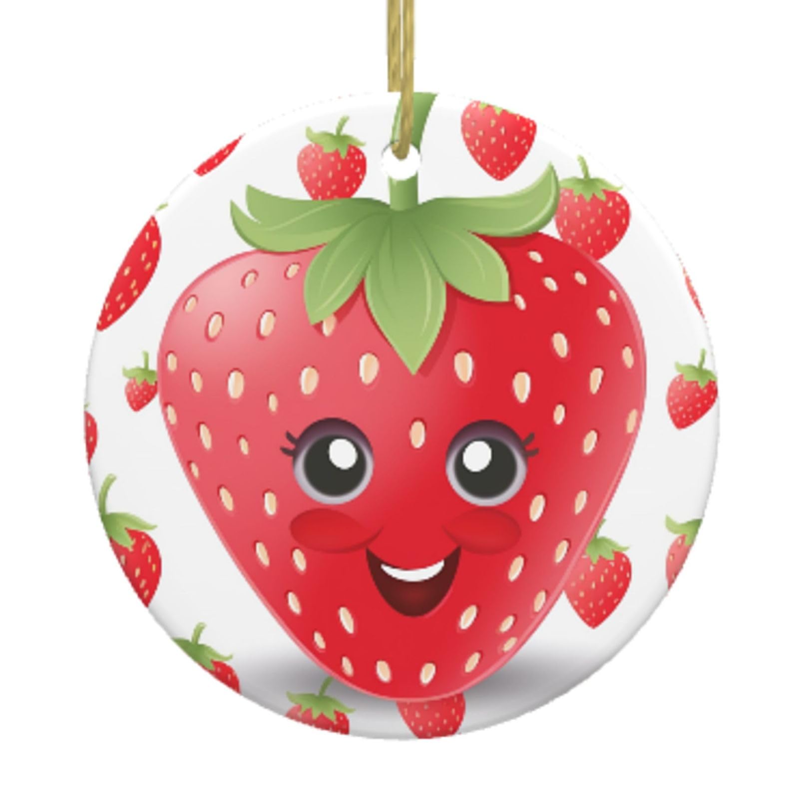 Ceramic Christmas Tree Hanging Ornaments with Gold Ropes Christmas Tree Decorations Round Ceramic Strawberry Pendant Keepsake Decorations for Holiday Xmas Gift Ideas