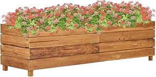 Raised Bed Natural Wood Steel Patio Garden, Retaining Wall Landscape Fencing for Stone or Galvanized Plants, Recycled Teak Welded Wire Fence Panels