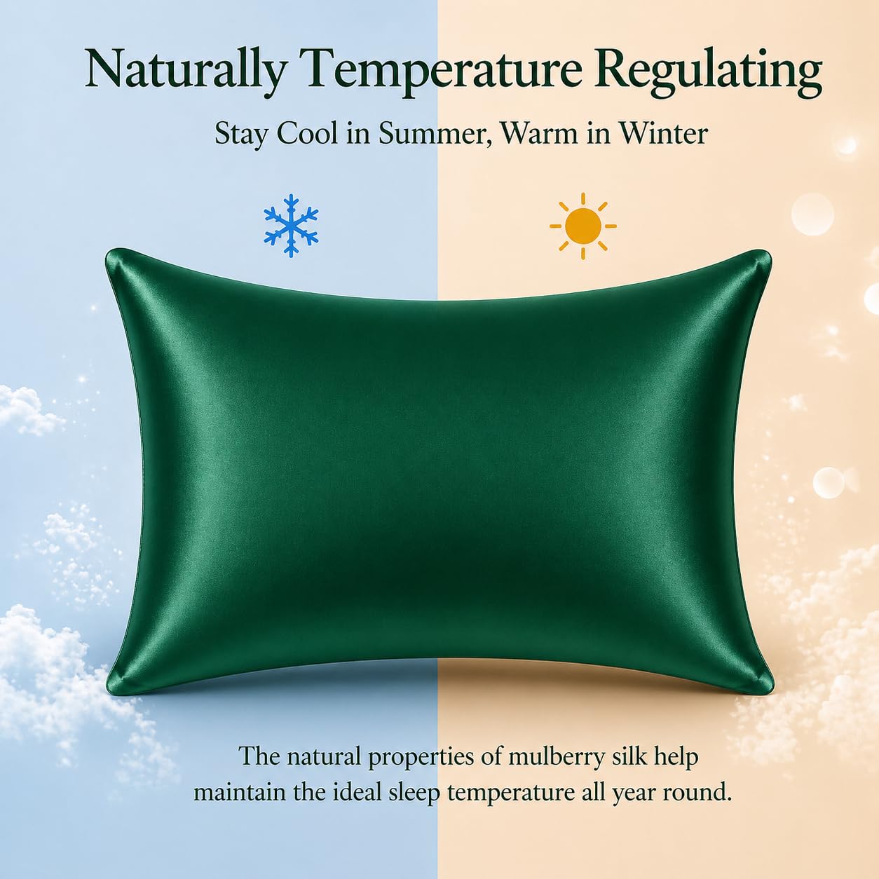 Real 22 Momme - Funda de almohada de seda hipoalergénica pura orgánica, natural, 100% seda de morera para mujer, cabello y piel, tamaño Queen con cremallera (verde esmeralda, Queen)