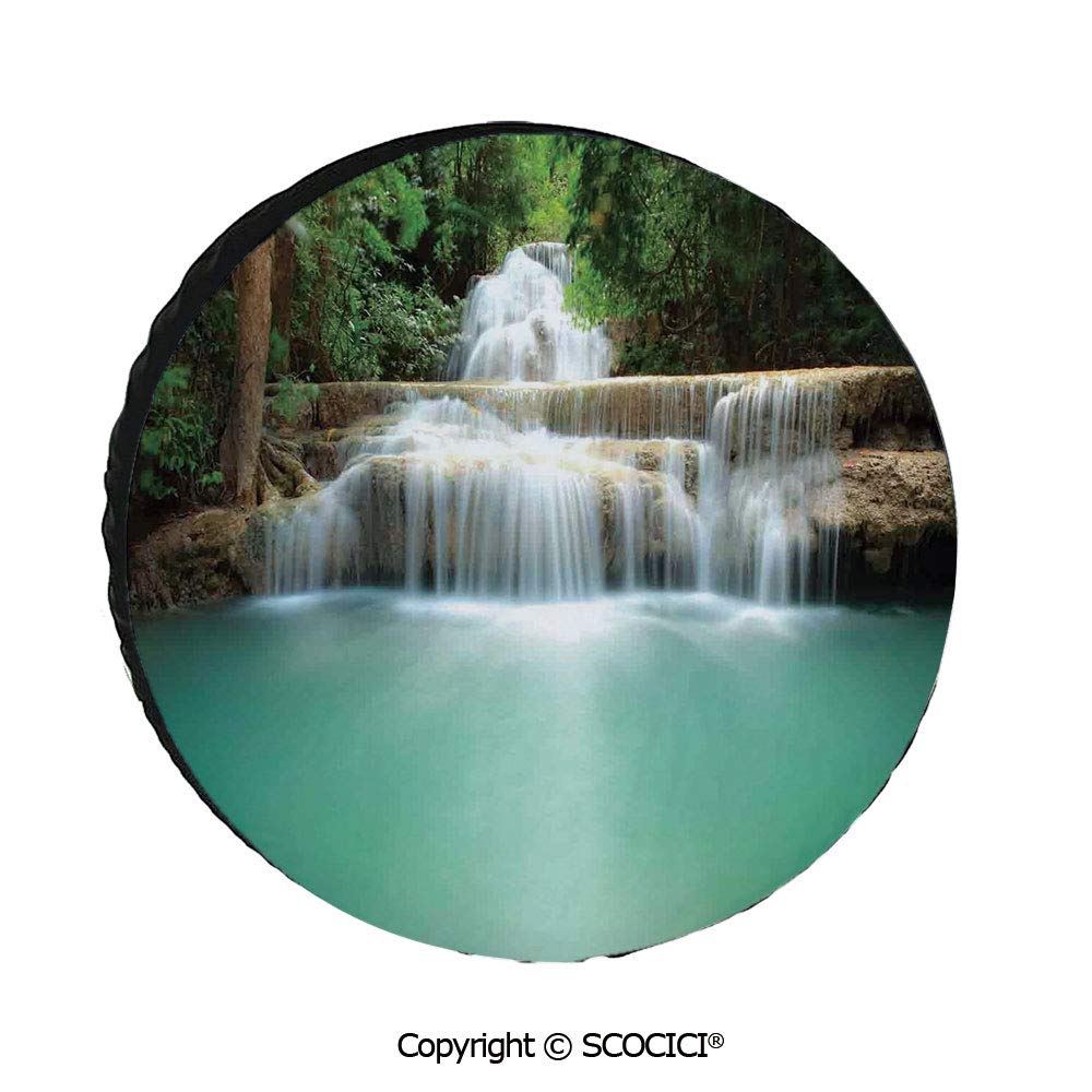 FashSam Funny Spare Tire Cover Oxford Cloth Waterproof Dust-Proof Falling Stream Waterfall Natural Pond Thailand Vacation Theme Universal Spare Wheel Tire Cover