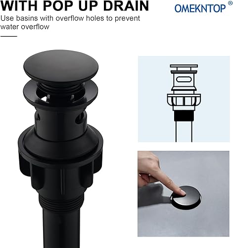 Miniatura 8 de OMEKNTOP Grifo de baño negro mate, 8 pulgadas, cascada, grifo de lavabo de 3 agujeros, grifo de baño negro con drenaje desplegable y manguera, grifo