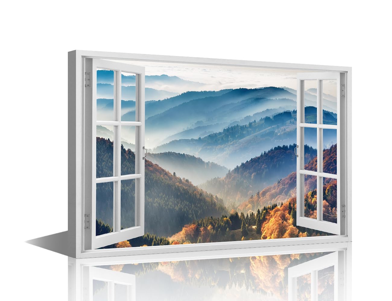 TISHIRON Framed Wall Art Mountain 3D Window View Wall Pictures for Living Room Nature Landscape Canvas Paintings House Decoration Forest Bedroom Wall Decor Modern Artwork Ready to Hang - 36x24in