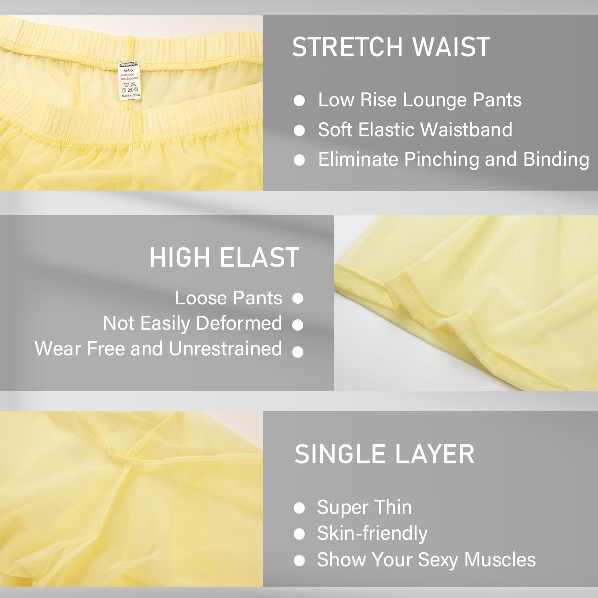 YINYOUYU Mens Mesh Pants See Through Underwear Pajama Bottoms Lounge Home Leggings Sleepwear Cool Dry Yoga Trousers - Image 4