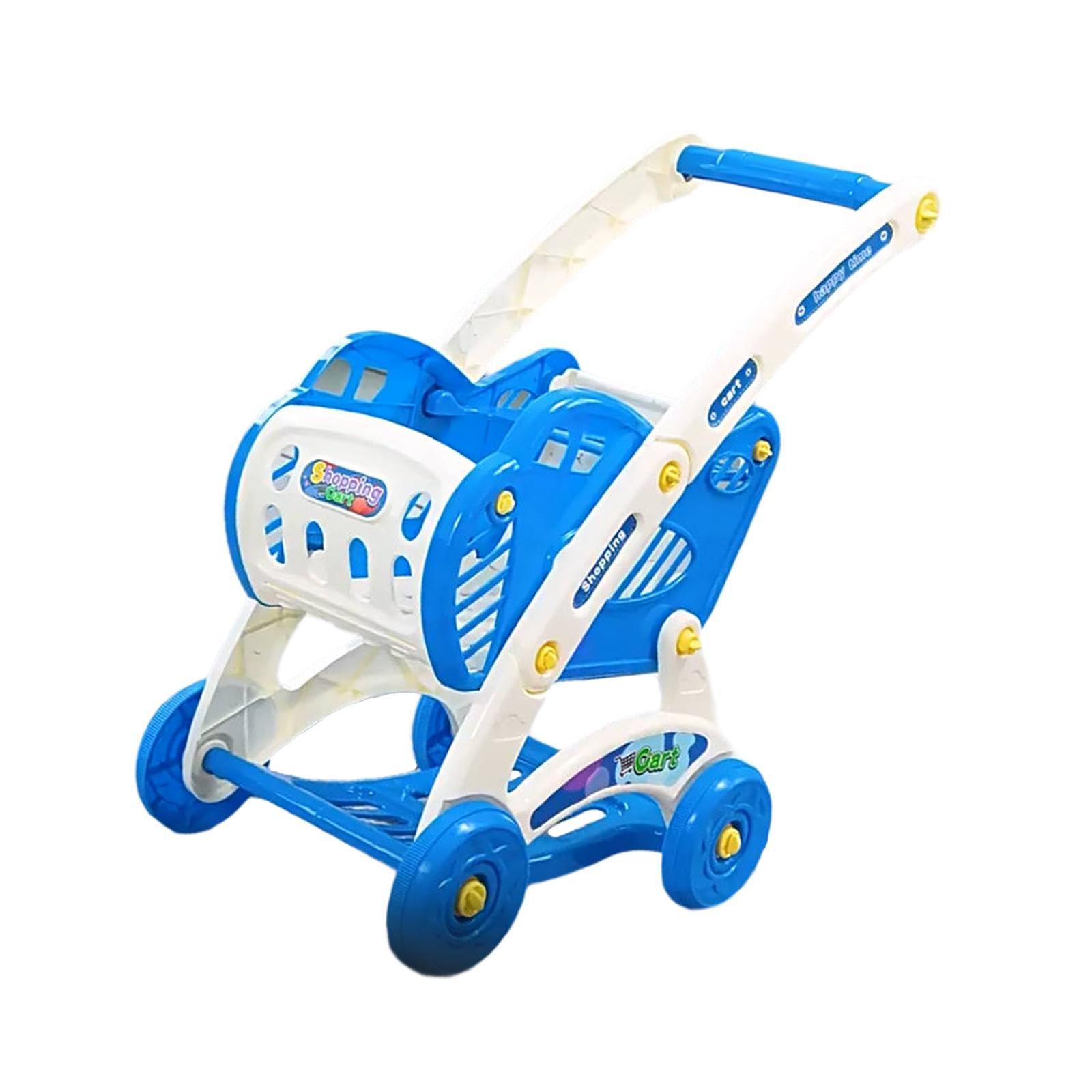 Gralara Carrito de Compras de Juguete Carro Supermercado Trole Juguete Cesta Infantil Juego de Simulación Material PP Ligero Altura Regulable Gran Capacidad a, Azul
