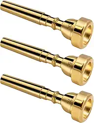 Pacote com 3 peças para trompete 3C 5C 7C acessório para trompete, conjunto de bocal trompete com latão de alta qualidade adequado para iniciantes e jogadores profissionais (Dourado)