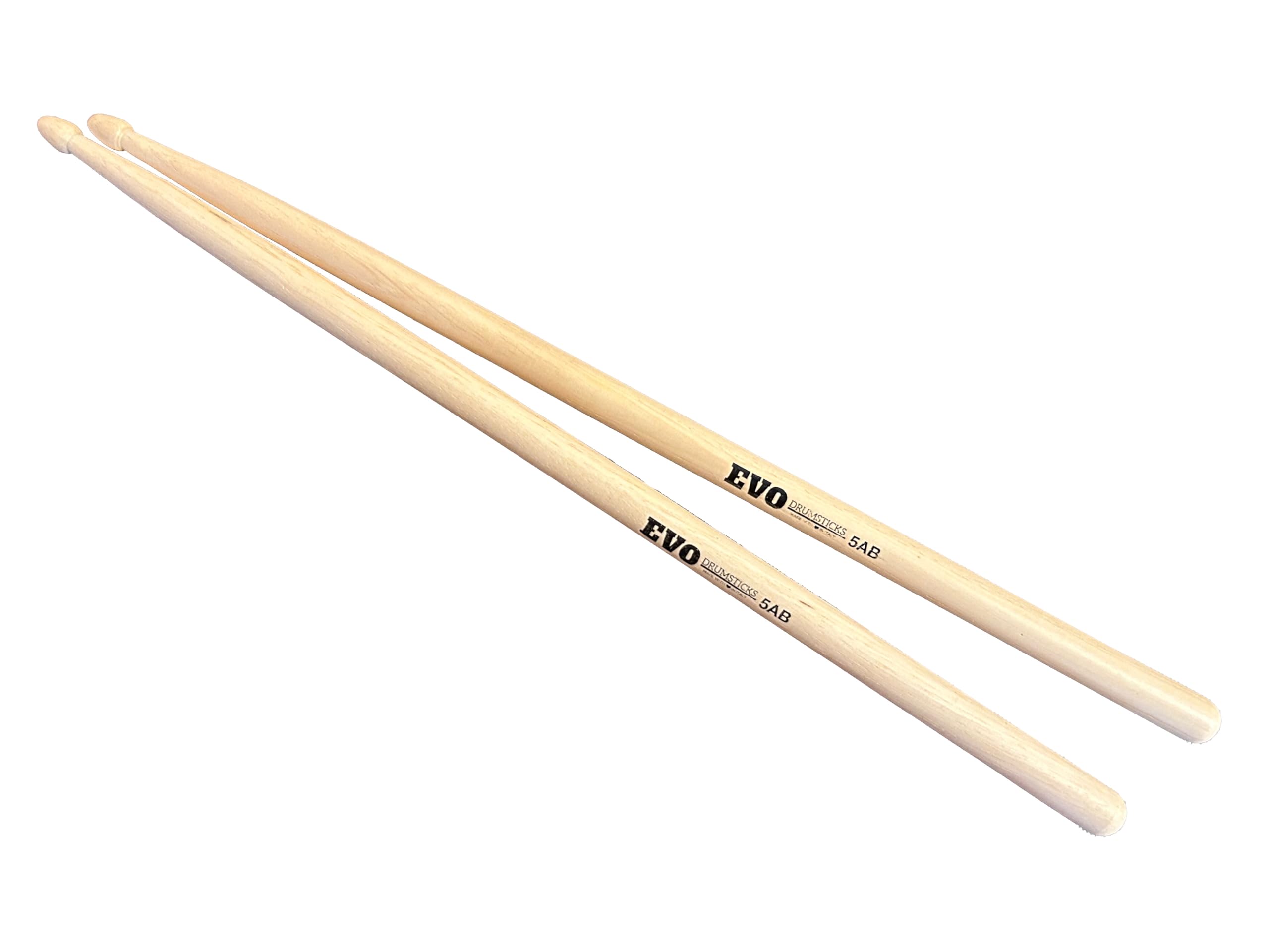 Bacchette per batteria professionali modello 5AB in hickory, noce americano con punta in legno, punta a ghianda, legno a stagionatura naturale, made in Italy - 6 pair pack