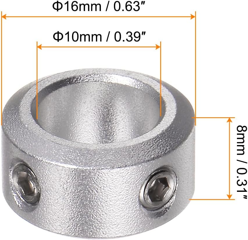 HARFINGTON 4pcs Shaft Collar 10mm Bore Aluminum Alloy Set Screw Shaft Collars, 16mm OD, 8mm Width, for Wheel Barrow Axle, Gearbox Assemblies, CNC Machine Tools, Industry, Anodization