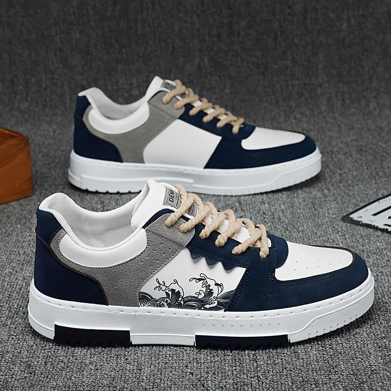 Men's Trendy Street Style Skateboard Shoes, Low-top Non Slip Durable Lace-Up Platform Sneakers for Outdoor,Walking, Street3