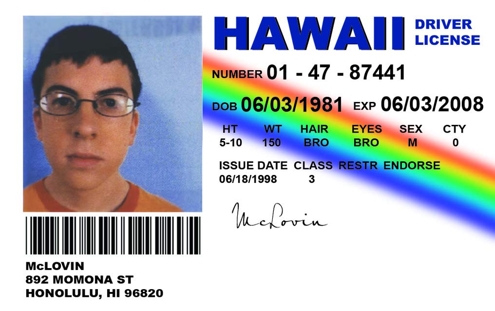 McLovin Driver License ID Superbad