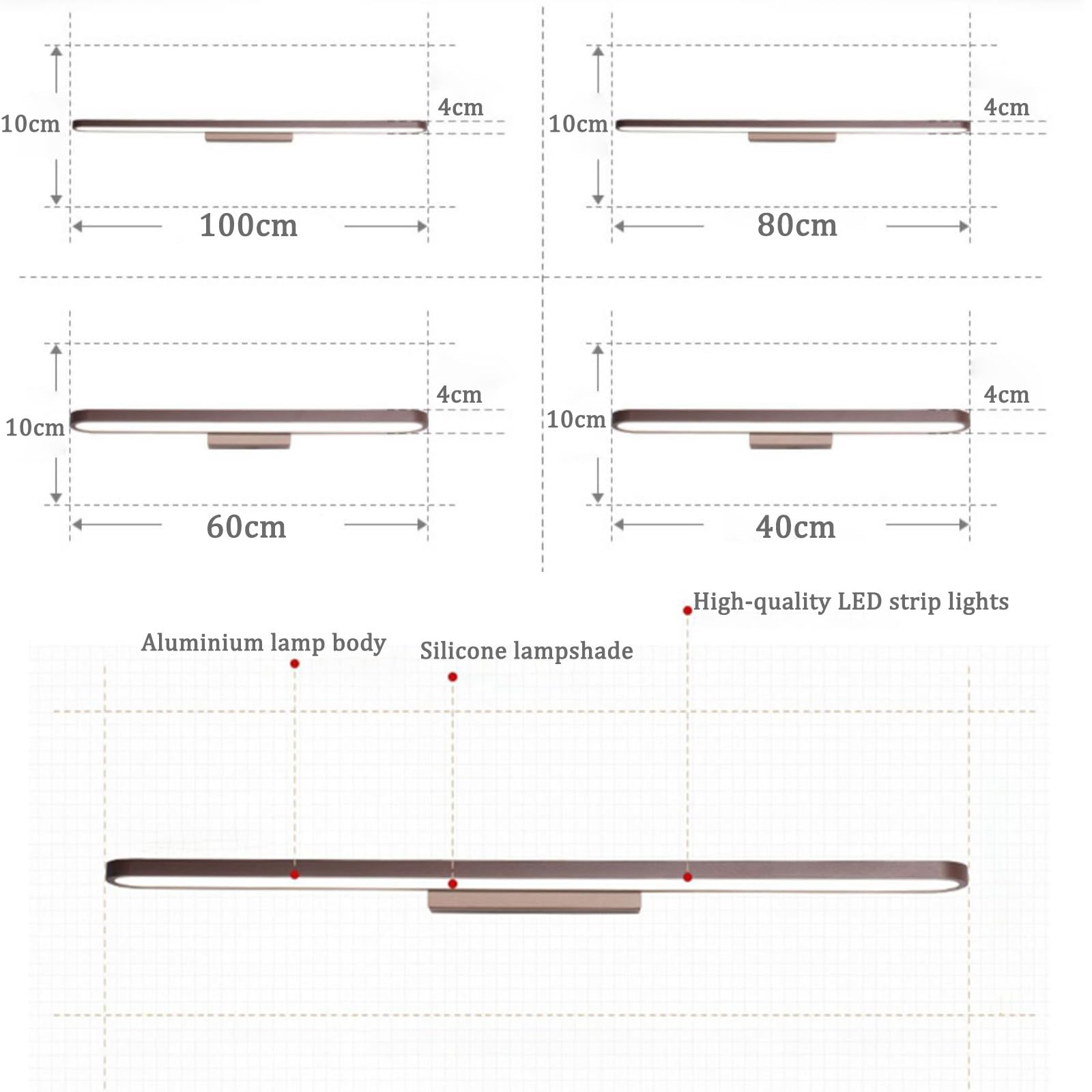 LED Spiegelleuchte Bad Wandleuchte 360° Drehung Einstellbarer Winkel Wandbeleuchtung Bildbeleuchtung Wandleuchten für Wohnzimmer Schlafzimmer Schminktisch Badezimmer (Schwarzes Weißes Licht,43cm)