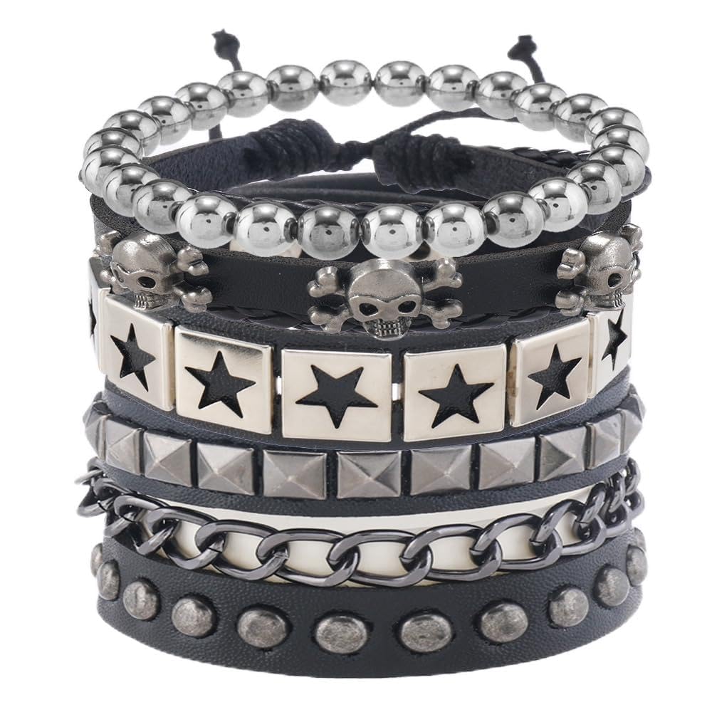 4 Pcs Goth Punk Bracelet Set, Studded Leather Bracelet Set | Wristbands for Men Women Soft Lined Breathable Adjustable Cuffs, Spiked Jewellery for Goth Emo 80s Costume