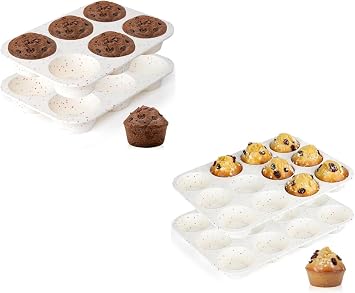 CAKETIME Silicone Jumbo Muffin Pan 6 Cups & Silicone Muffin Pan Regular Size 12 Cups