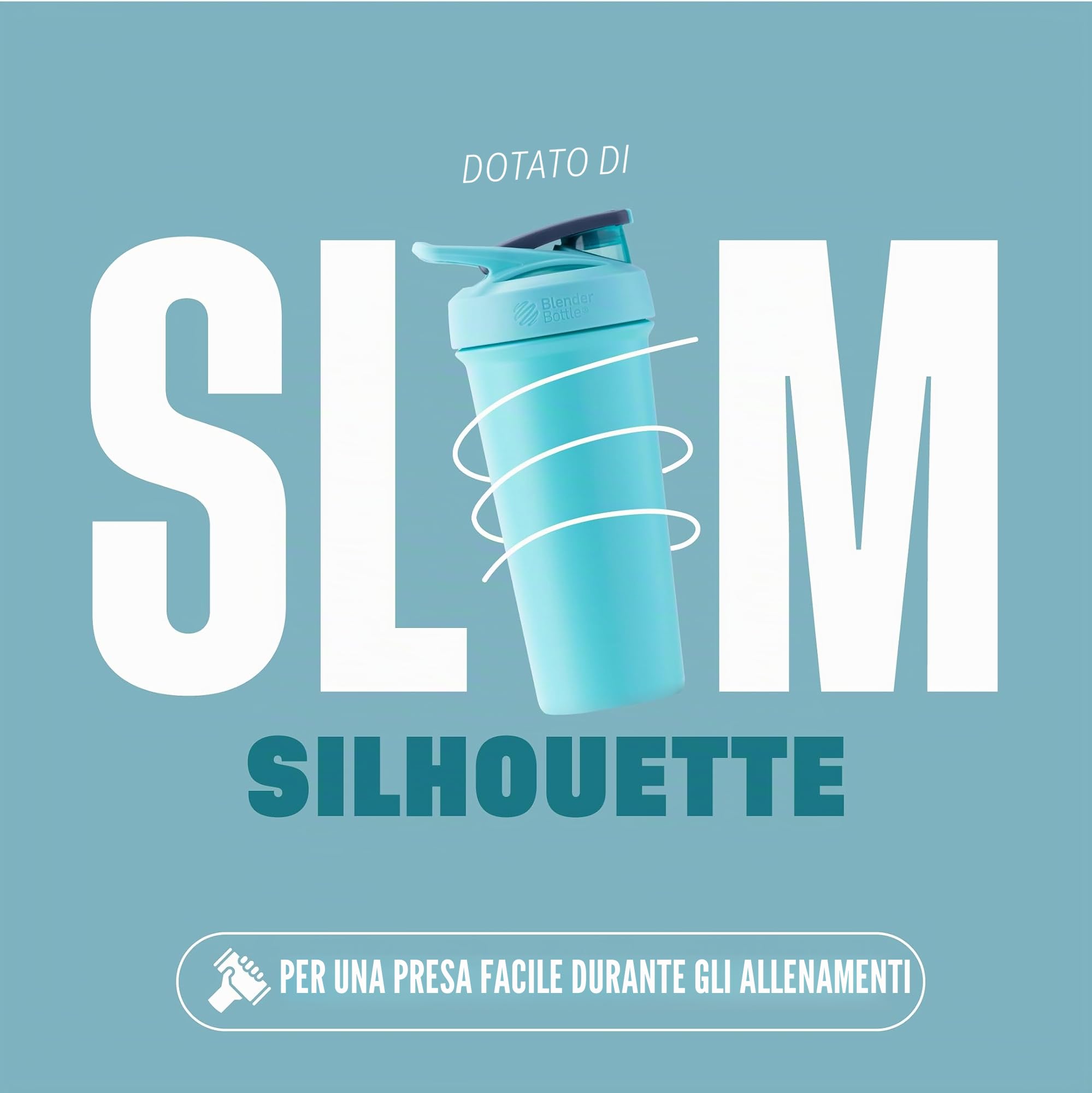 BlenderBottle Strada Sleek Shaker Cup - Borraccia termica in acciaio inox con frusta, 740 ml, colore: verde acqua
