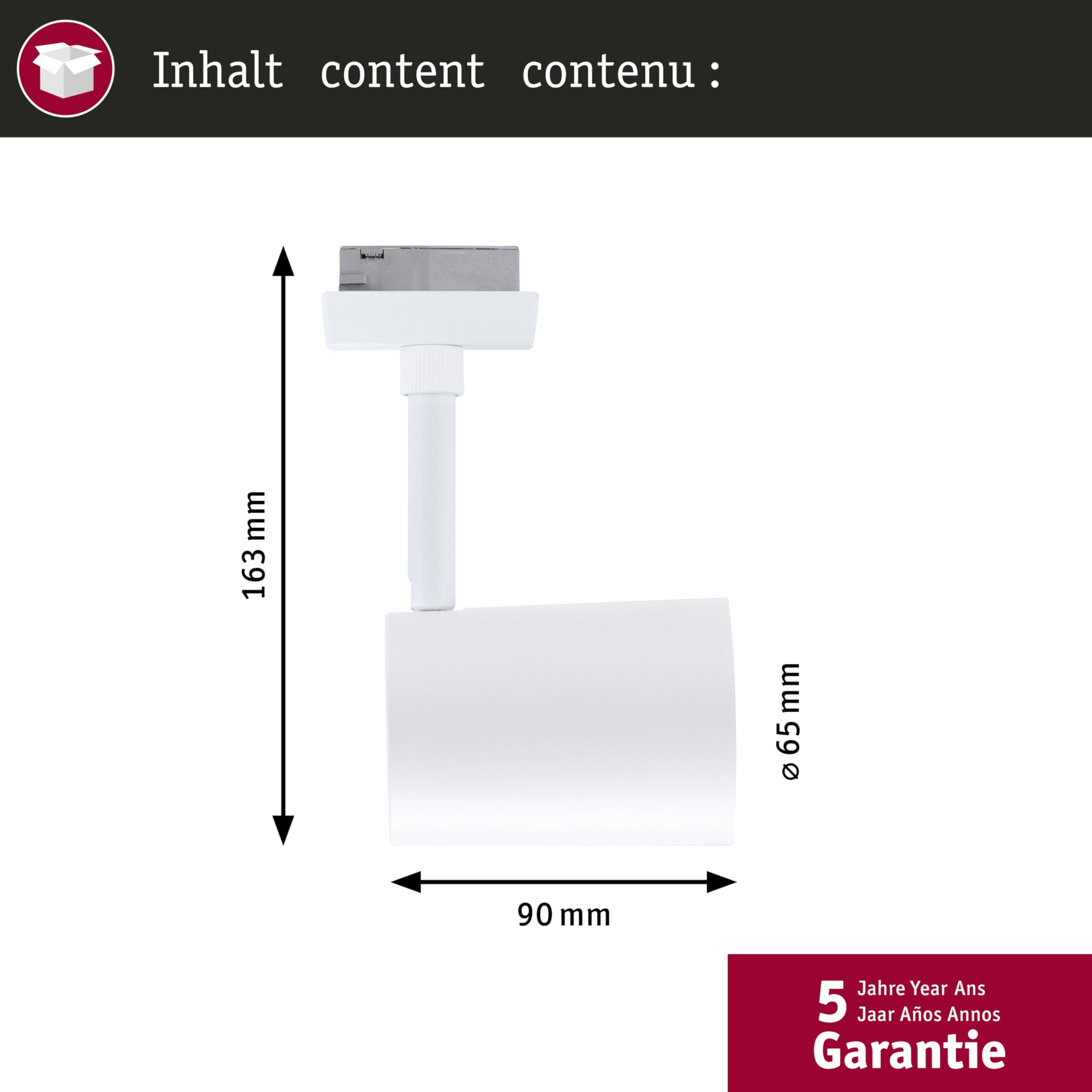 Paulmann 95632 URail Spot sur rail Luxe GU10 max. 10 W dimmables 230 V blanc signal Système de rail URail - Libre choix de l'ampoule
