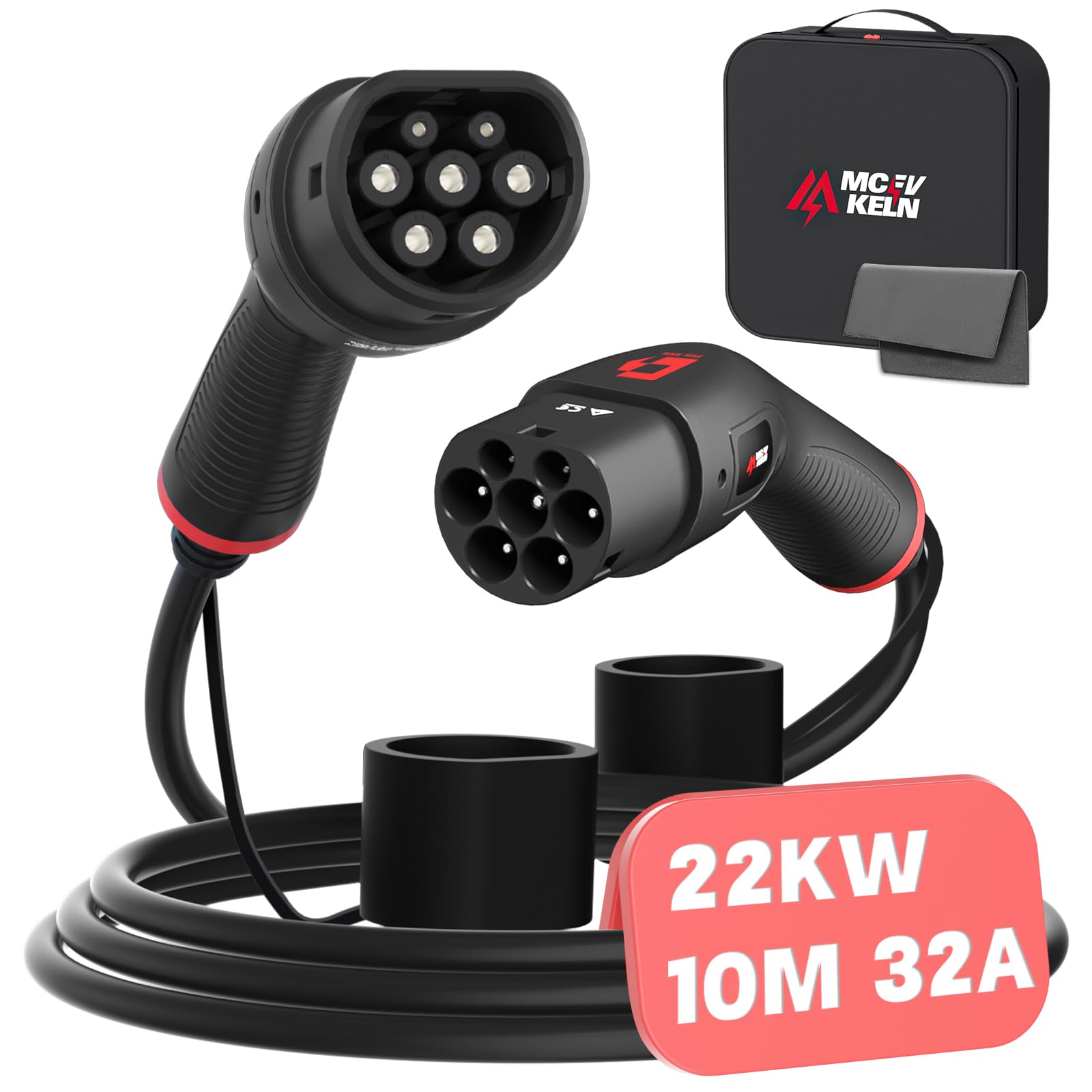 MCEVKELN Cable de Carga Coche Electrico Tipo 2 |32A 22KW | Trifásica |5 Metros |Tipo 2 a Tipo 2 | Cargador EV Cable de Carga IEC 62196-2 para Vehículos Eléctricos y Híbrido Plug-in, con Bolsa — view 13