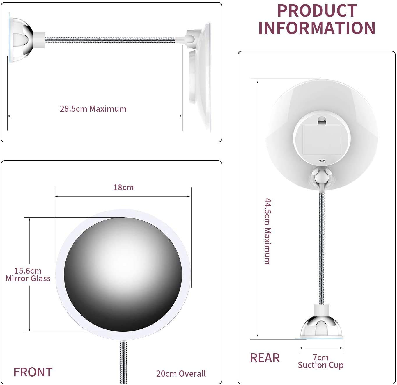 STLOVe Specchio Ingranditore da Trucco con Luce LED, Lente d'Ingrandimento,Specchio per Il Trucco,Cromato in Metallo,Perfetto Come Regalo per Donna e Ragazza (10X)