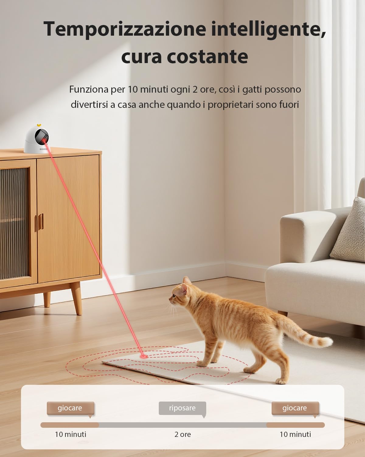 ROJECO Giocattolo per gatti, giocattolo automatico ricaricabile con batteria da 1000 mAh, base magnetica a 360°, modalità sleep automatica e 3 velocità, giocattoli per gatti e gattini da appartamento