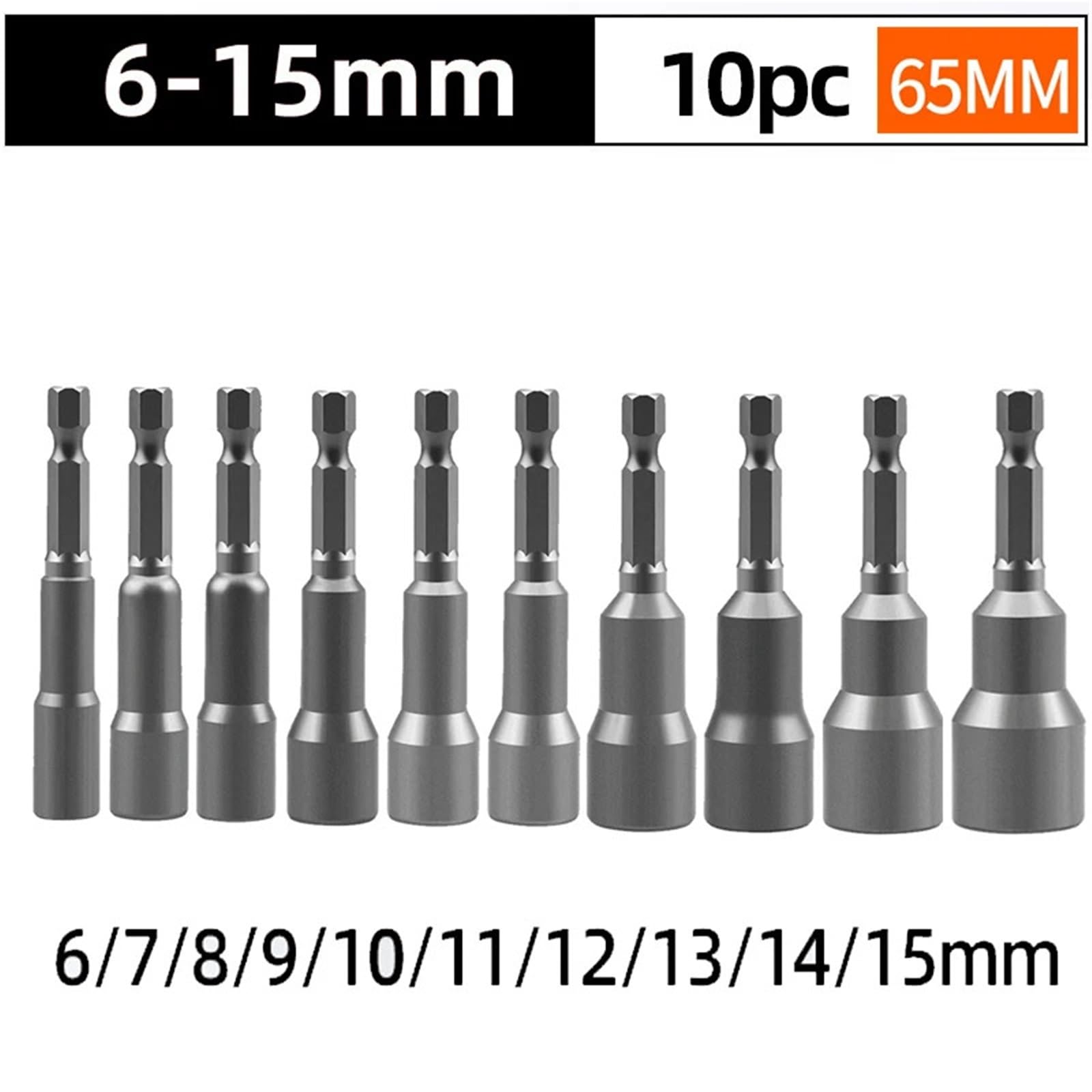 Adattatore For Cacciavite Magnetico Con Bussola A Impatto Da 6-19 Mm E Da 1/4", Set Di Punte For Trapano Elettrico(6-15mm(10PCS) 65MM)