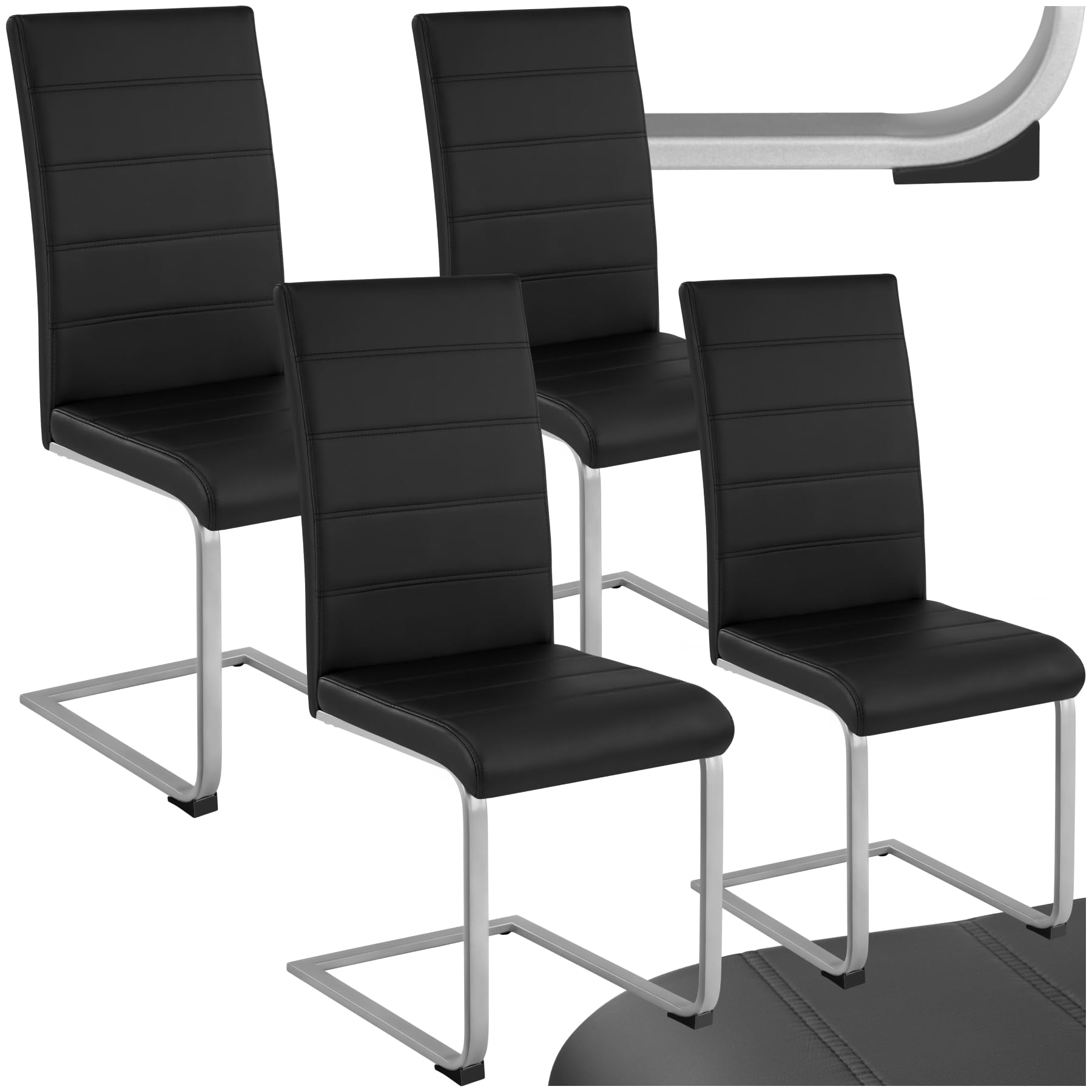 TecTake® Set of Dining Chairs, Modern Design, Padded Seat and Back, Faux Leather, High Capacity, Quick Assembly, Kitchen Chairs, Dining Chair – 4 Black Chairs