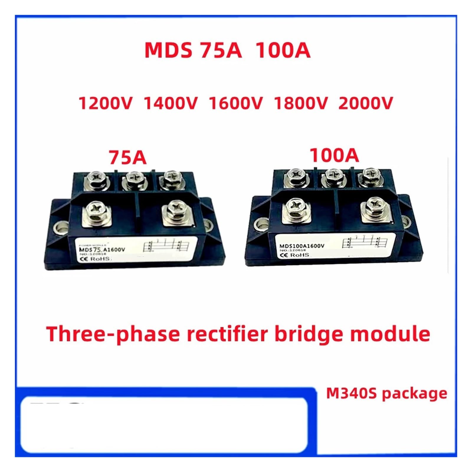 75A 100A dreiphasige Brückengleichrichter MDS75-16 MDS100A Wechselrichter-Schweißgerät Brückengleichrichter 1200V 1600V 2000V M340S(MDS 75A,1600V)