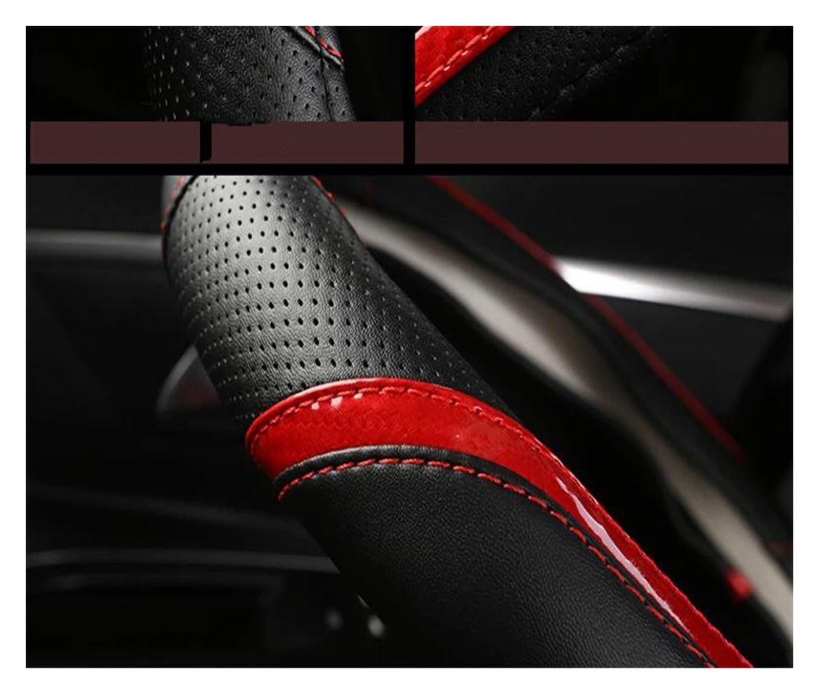 Lenkradabdeckung Auto Für Suzuki Für Jimny Auto Lenkrad Abdeckung Carbon Faser + Leder Nicht-Slip Lenkrad Schutzhülle Rutschfester Lenkradbezug(Schwarz)