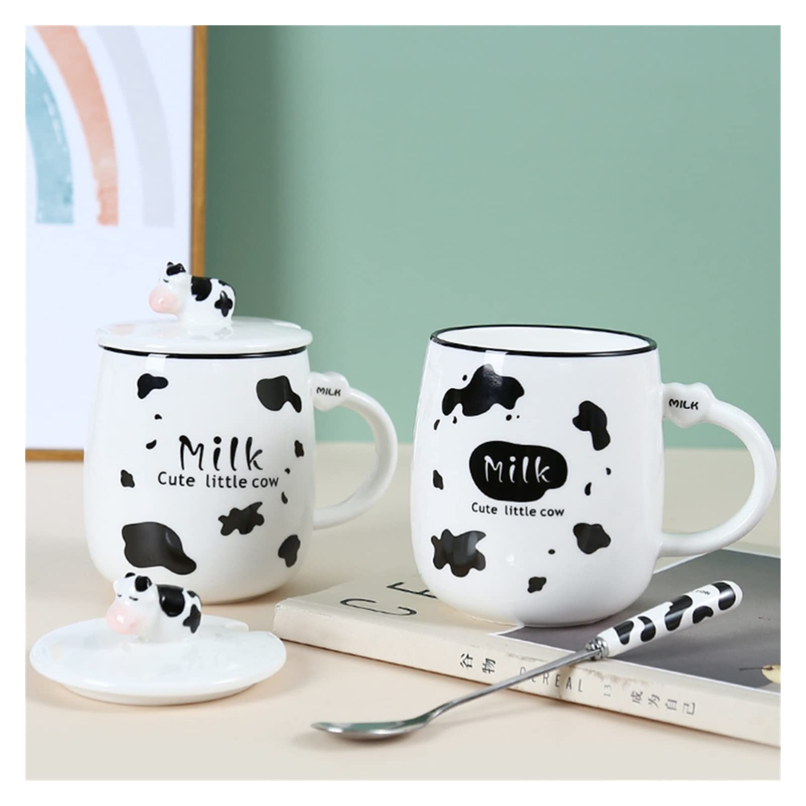 Cuillere Noel Tasse En Cu00e9ramique Avec Couvercle - Motif Chat Mignon - Tasse U00c0 Thu00e9 En Tasse A Lait Enfant