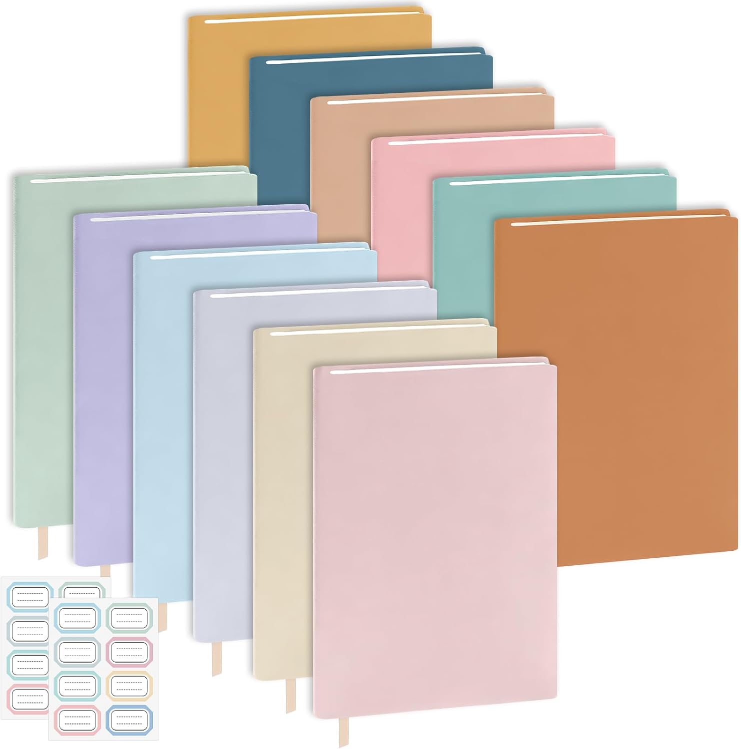QOUBAI Jumbo Stretchable Book Covers 12PCS Reusable Fabric Book Covers with Label 9x11in Boho Pastel Protective Sleeve for Hardcover Book Textbook Cover for School Fits Most Book Sizes Up to 10x12.5in