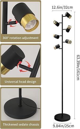 Miniatura 6 de Multi Angle and All-round Rotatable, High Brightness Black Apright Floor Lamp with 6 Variable Adjustments, Suitable for Living Room, Bedroom,
