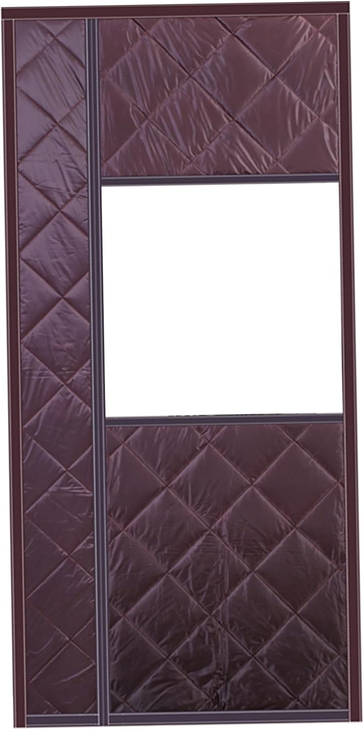 Thermal Door Curtains for Winter 39.4x78.7 Inch Side Opening Self-Adhesive Insulated Door Curtain Soundproofing Temporary Screen with Clear Window for Cold Protection Coffee