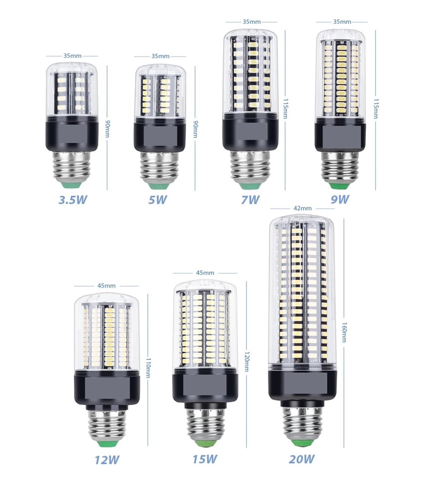 E27 Żarówka LED Kukurydziana E14 Żarówki Energooszczędne Led 3,5 W 7 9 12 15 20 Bez Migotania Niskie ZużYcie Energii(White,E27 28leds 3.5W)