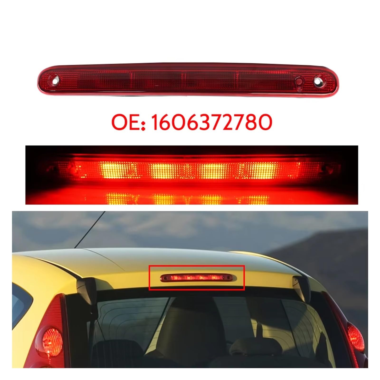 Tercera Luz Stop Compatible Con Peugeot 107 2005-2014 Tercera Freno Trasera Luz Montaje Para Alto Roja Accesorios Para Coche 1606372780(Red)