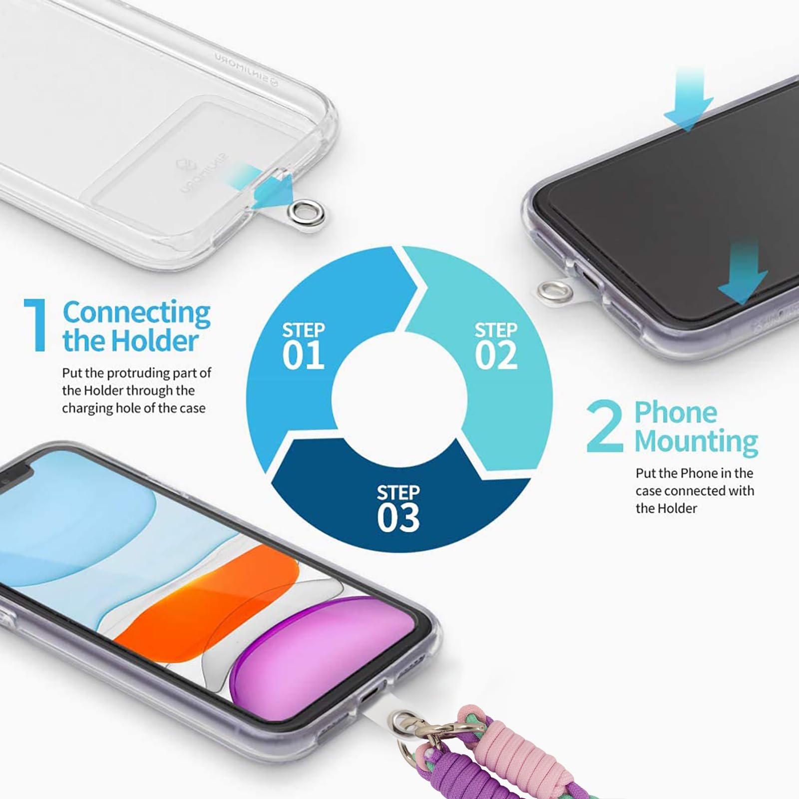 Handykette Universal zum Umhängen Handyband Kordel Kette für aus Nylon, Kompatibel mit jedem Handy und Smartphone,Phone Lanyard + 1 Stück Pad