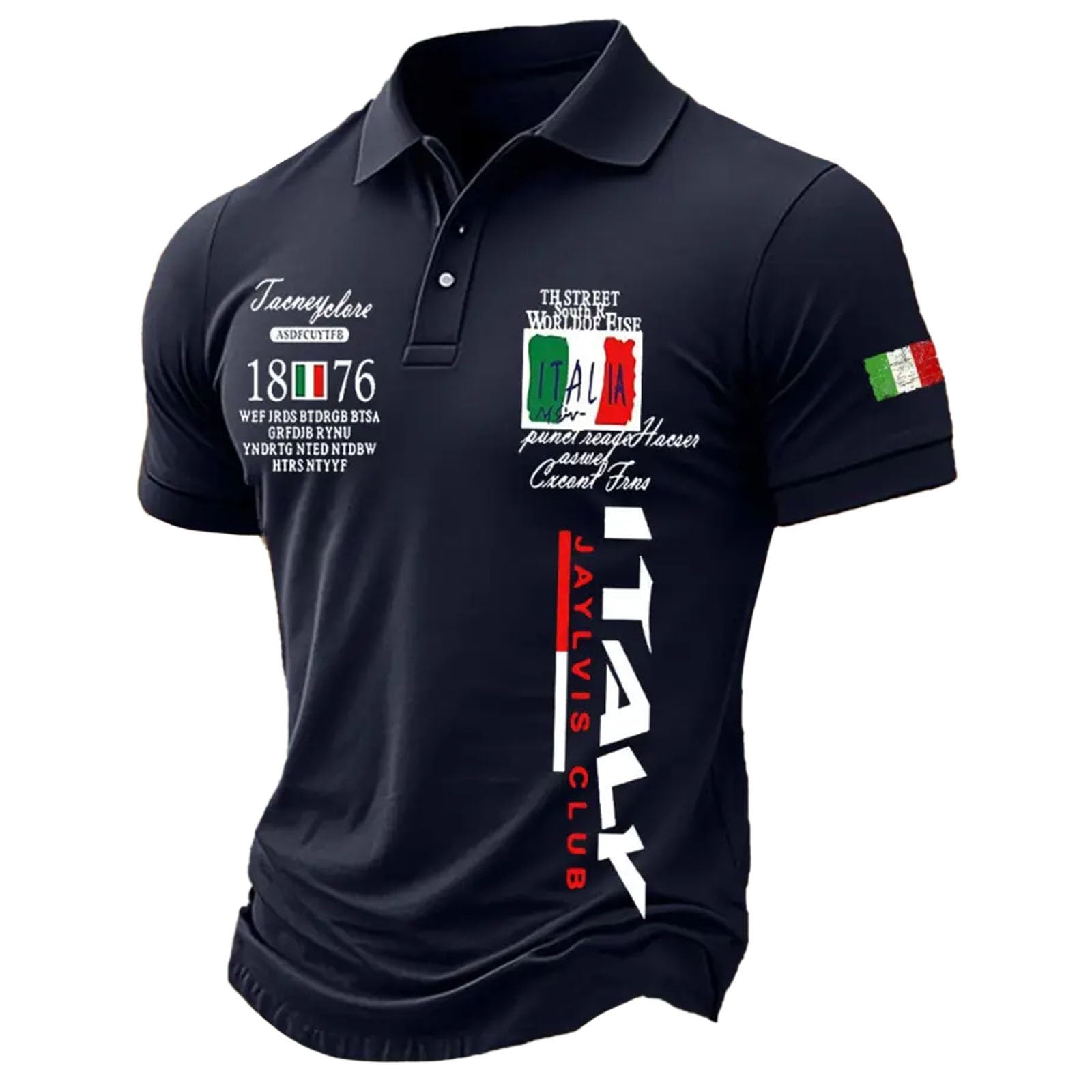 Celucke Maglietta Polo Uomo Maniche Corte Vintage Bandiera Italia in Cotone Morbido Traspirante per Stile Casual Confortevole Tutta l'italia Nera Magliette