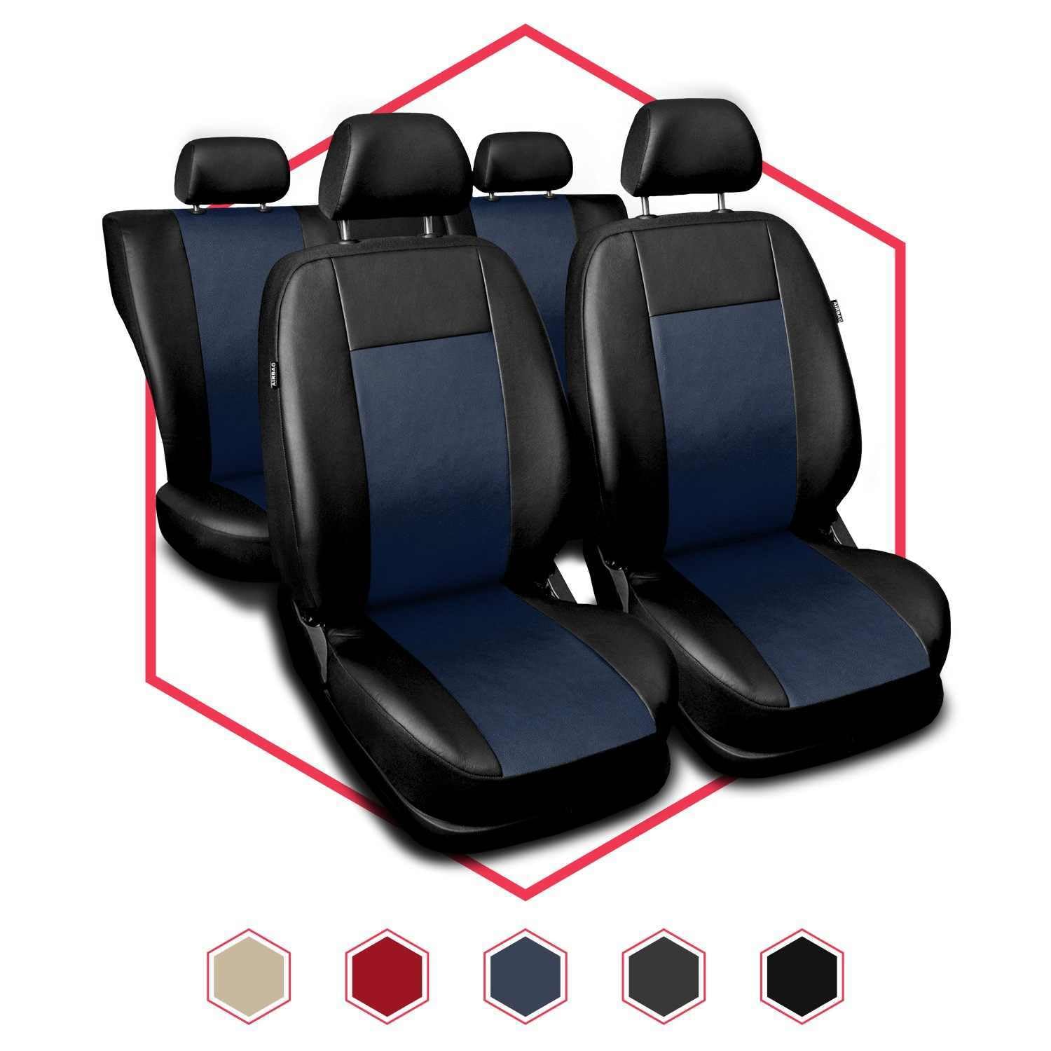 Autositzbezüge universal Auto Sitzbezüge kompatibel mit Dacia Logan Kunstleder Autoschonbezüge Blau Sitzauflage Vorne und Hinten