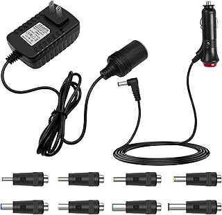 12V 3A AC to DC Converter 100V-240V to 12V Car Cigarette Lighter Socket Power Adapter, DC 5.5x2.1mm Car Charger 12v Cigarette Lighter Plug with Switch, 8 DC Connectors