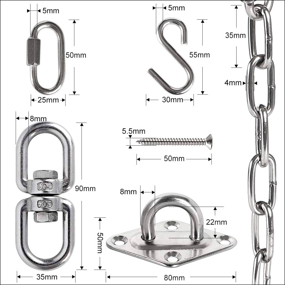 Kit Sospensione Per Amaca E Altalena - Ganci In Acciaio Inox, Catena 80cm, Portata 200kg - Foto 7