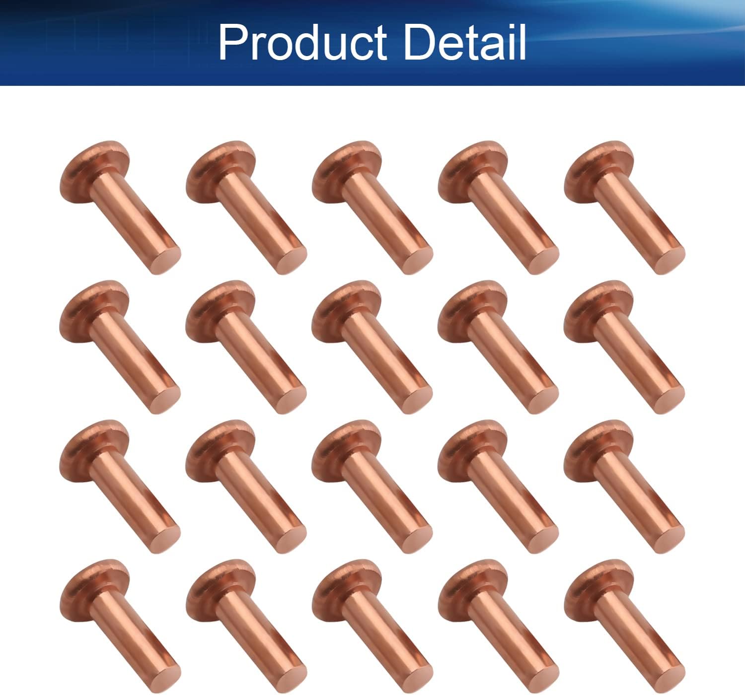 0.16"x0.47"(DxH) Flat Head Copper Rivets Fasteners for Electrical Applications Copper Tone 50pcs