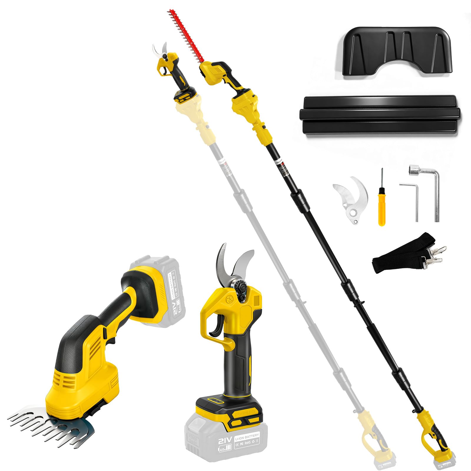 Roadtime Cortasetos telescópico 6 en 1 para DeWalt 20 V (sin batería) | varilla giratoria, motor sin escobillas para tijeras de césped, cortador de ramas para jardín, árboles
