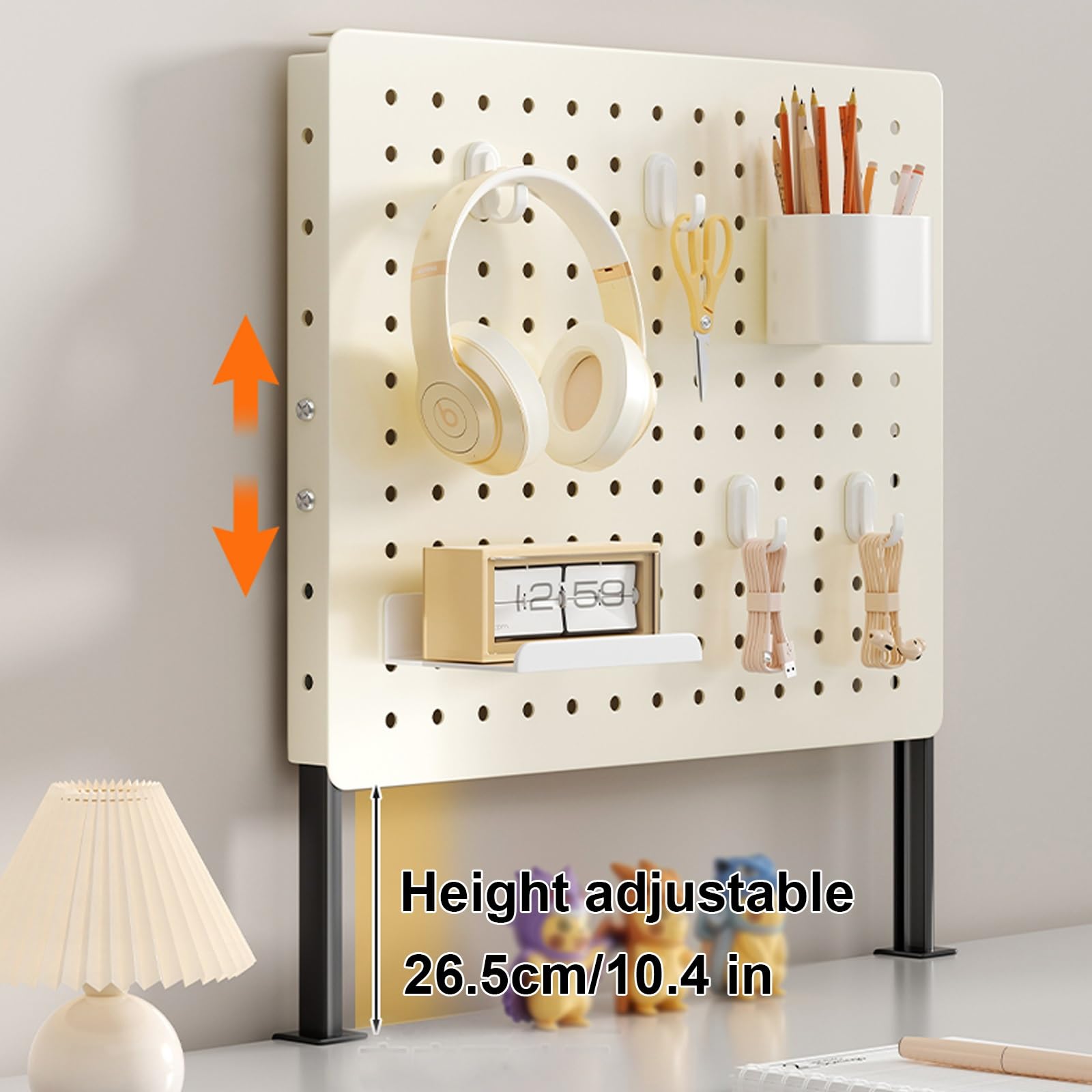 Genérico Soporte de Tablero Perforado de Metal con Altura Ajustable, Kit Organizador de 31 x 16 Pulgadas para Oficina, Estudio, Dormitorio y Cocina. Solución versátil para exhibir y almacenar Tablero