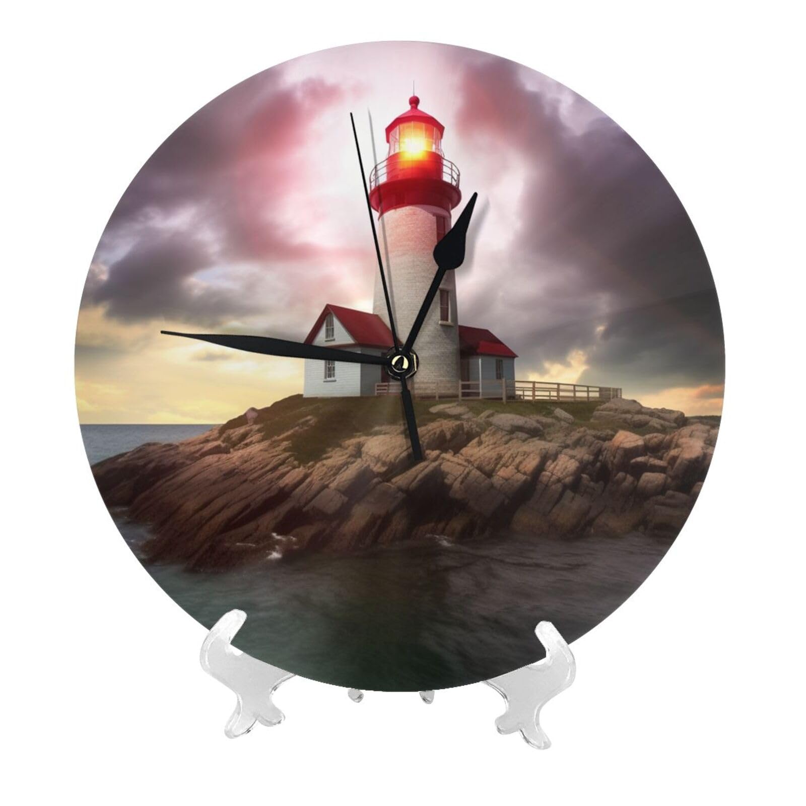 DWVTSLH Lighthouse Wall Clock 10 Inch Silent Non-Ticking Modern Clocks Battery Operated - Decorative Wall Clocks for Bedroom Living Room Kitchen Office Wall Decor Gift Idea