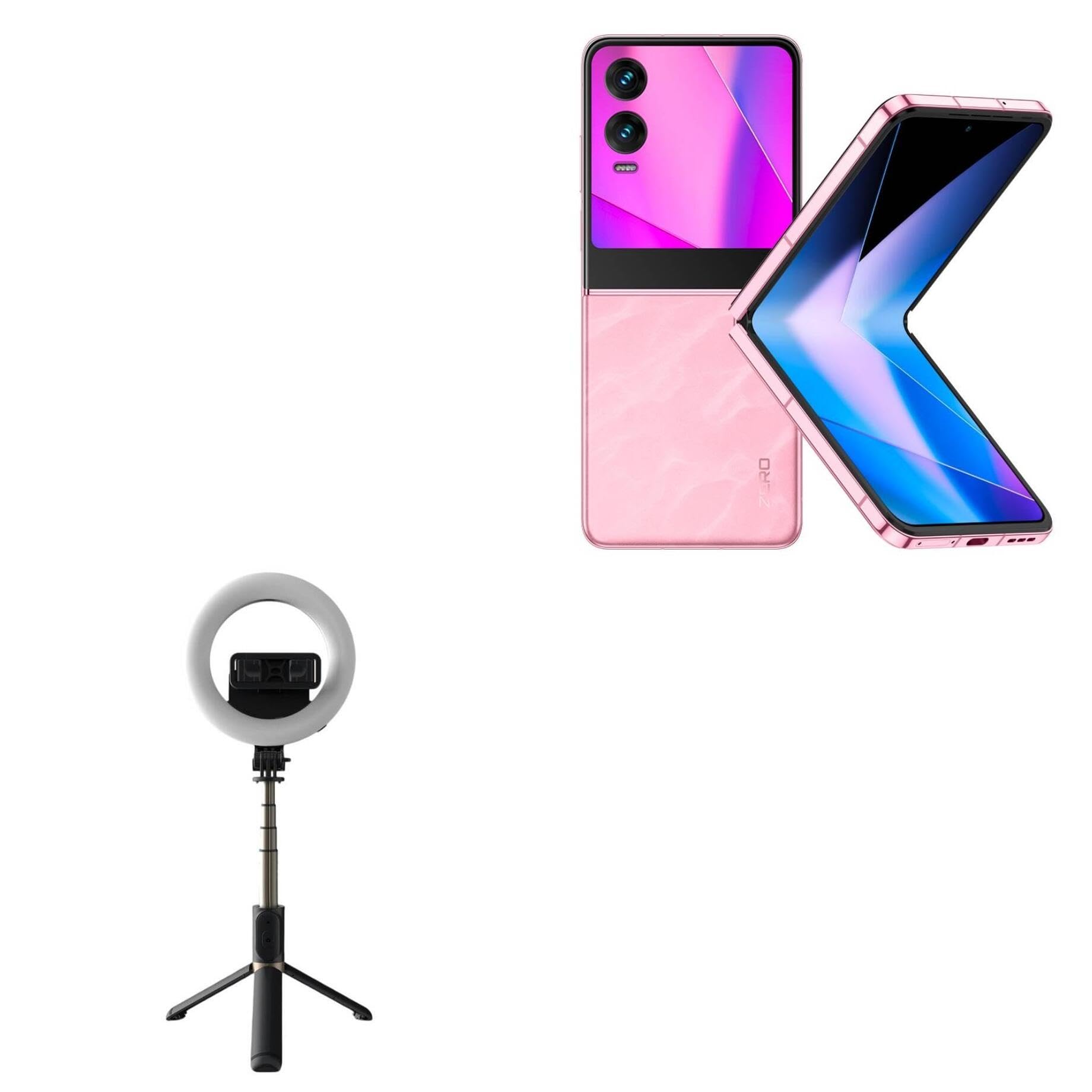 BoxWave Stand and Mount Compatible with Infinix Zero Flip - RingLight SelfiePod, Selfie Stick Extendable Arm with Ring Light - Jet Black