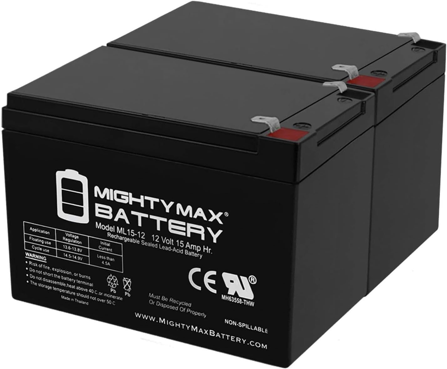 Mighty Max Battery ML15-12 - 12V 15AH SLA Battery - Pack of 2