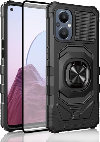 Ailiber Compatible with OnePlus Nord N20 5G Case, 1+Nord N20 Case with Screen Protector, Ring Kickstand for Magnetic Car Mount, Heavy Duty Shockproof Protective Phone Cover for OnePlus Nord N20-Black